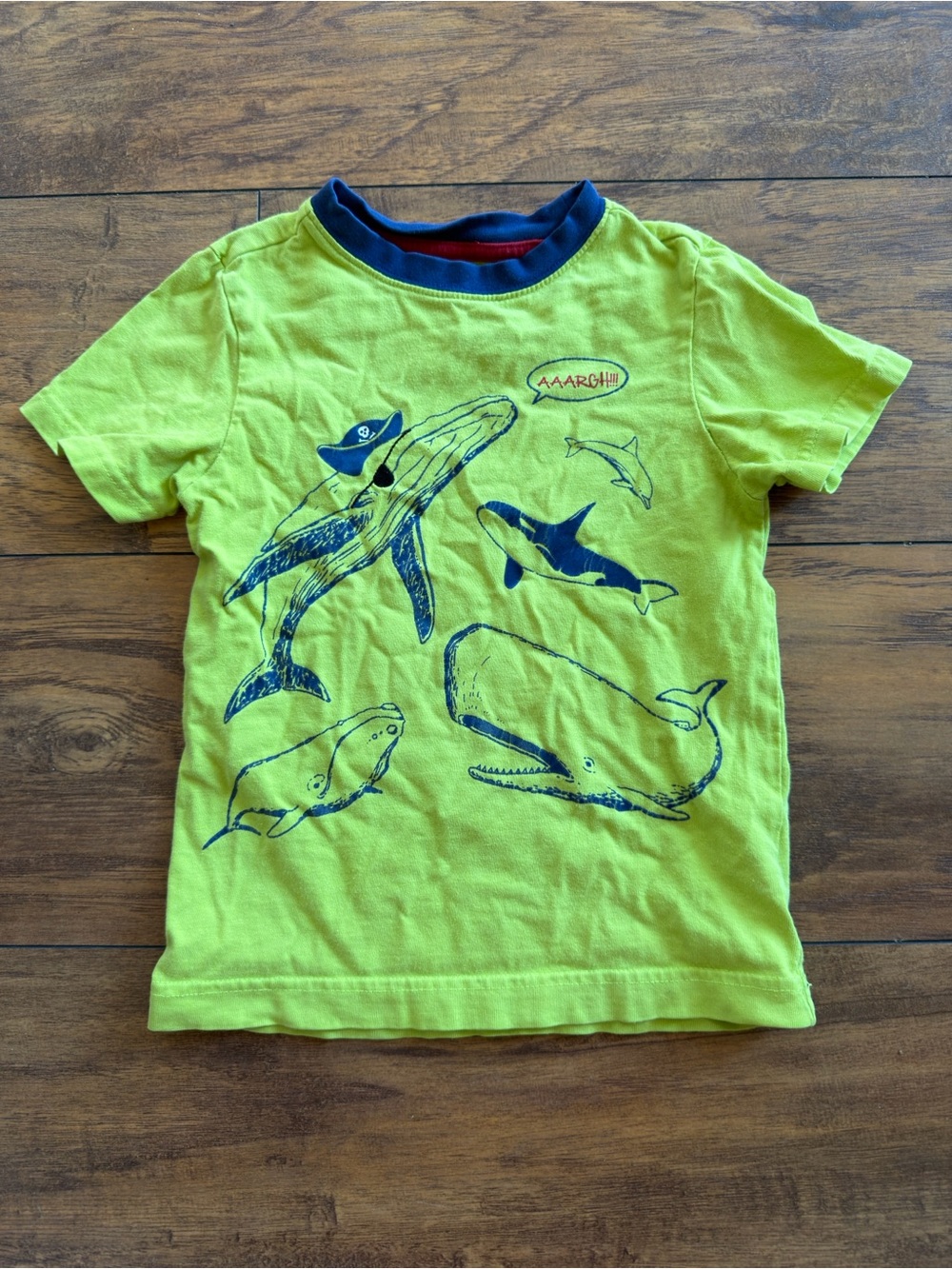 Gymboree Neon Green Whale Tee with Navy Trim